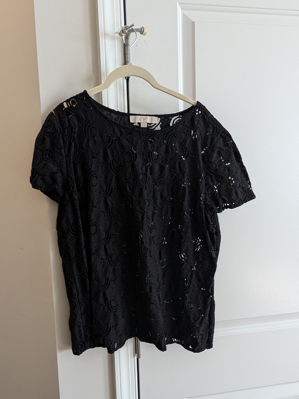 LOFT Black Lace Short Sleeve Blouse